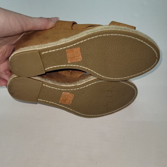 Frye Roberta Strap Wedge Sandal Women 6 Tan Nubuck Criss-Cross Strap Jute Detail - Picture 7 of 14